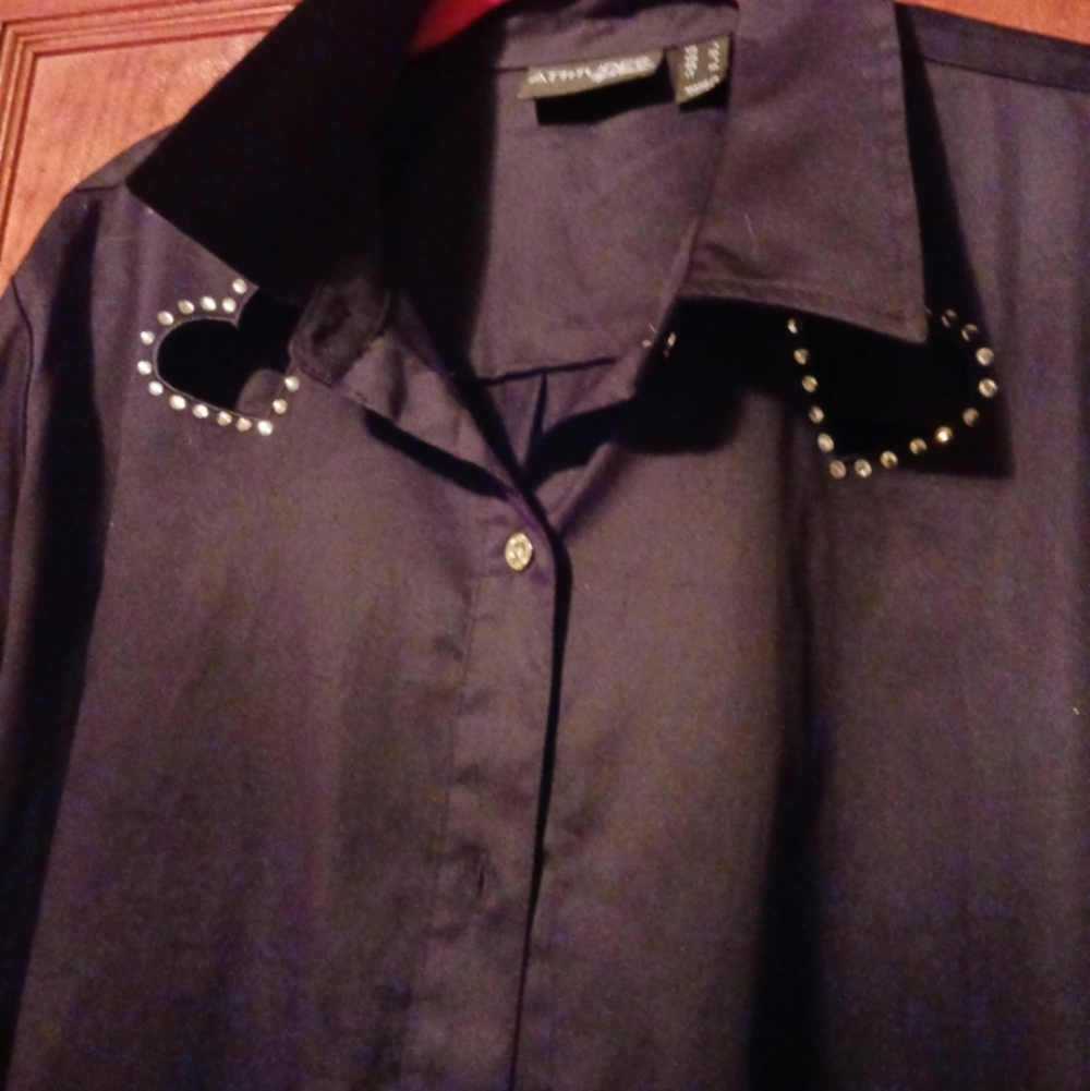 Black Rinestone Studded Button-Up Shirt Xl